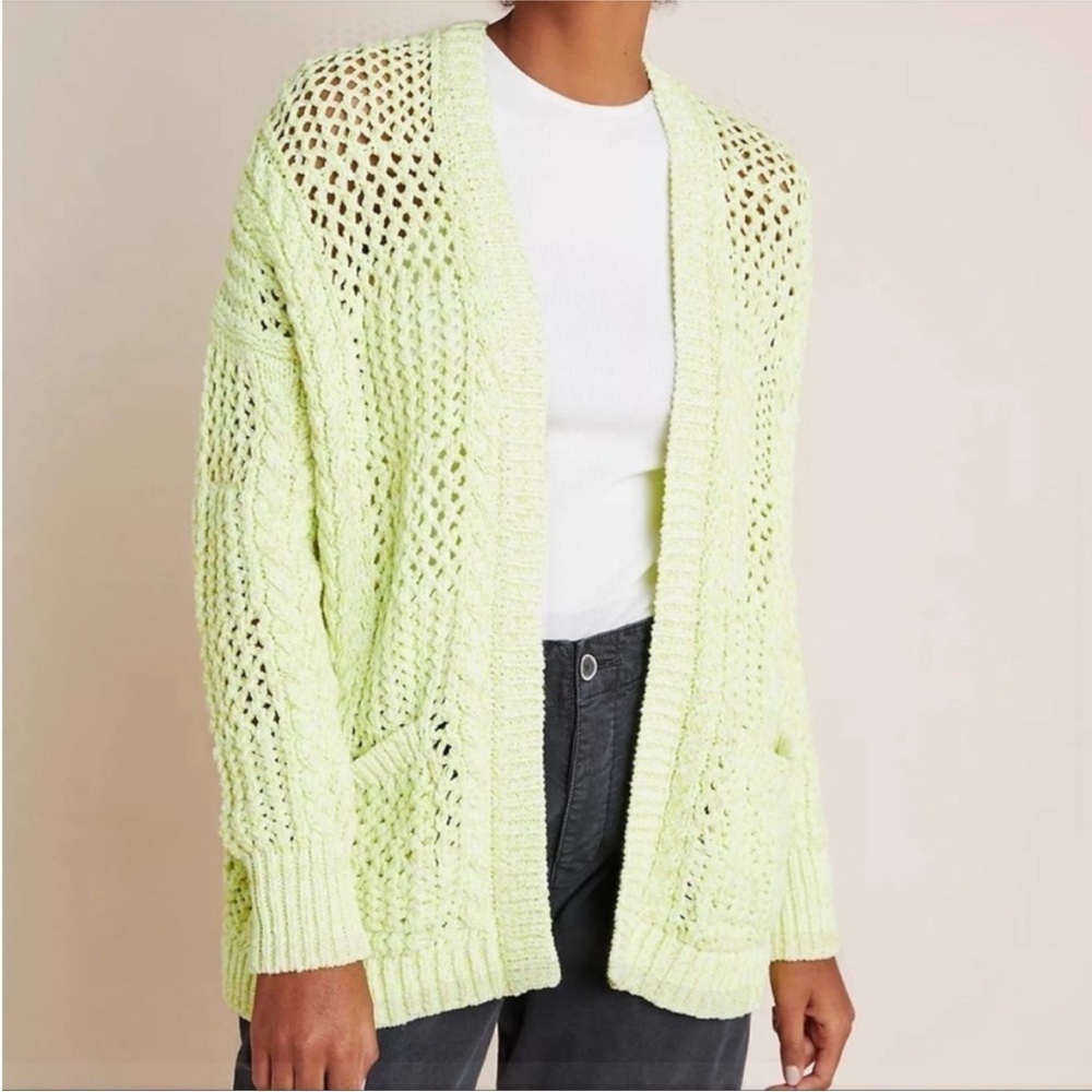 Anthropologie Cardigan serenity chunky  neon yellow green size XS